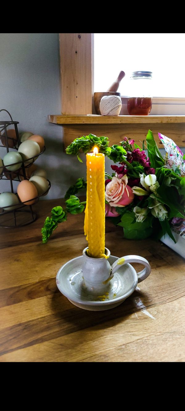 Beeswax Foundation Candle In Candle Handmade Pottery Candlestick Holder